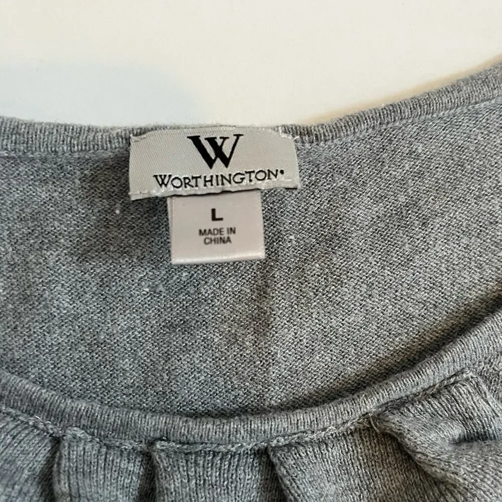 Women's Worthington gray sleeveless light sweater with ruffles, Size Large - Picture 4 of 9